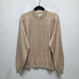 Lunya Womens Tranquil Tan Windowpane Cozy Cotton Silk‎ Blend Pullover Sweater M